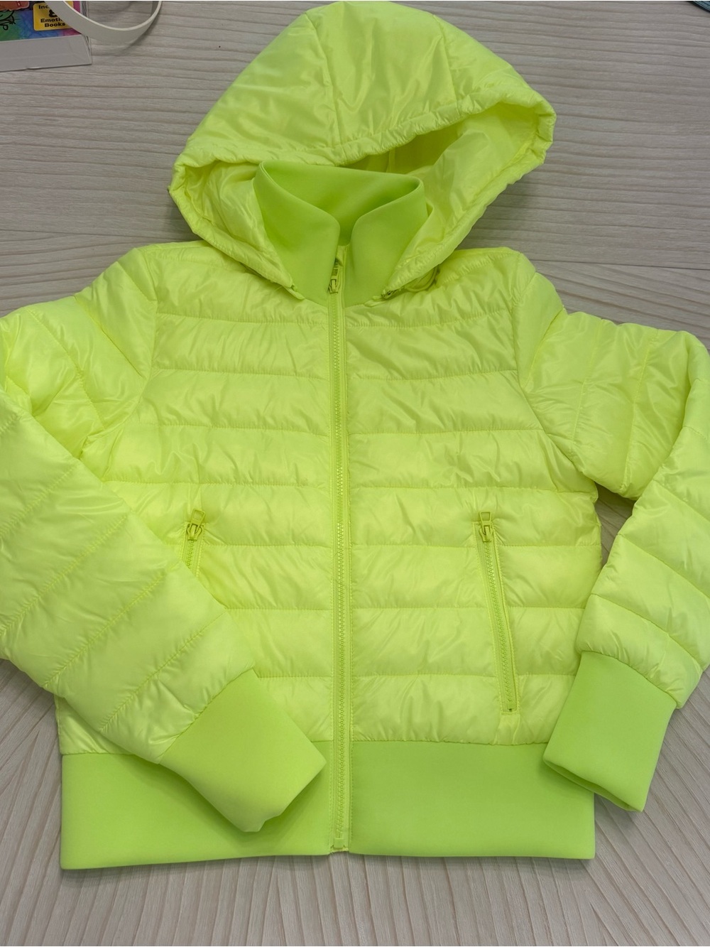 Zara Neon Lime Hooded Puffer Jacket Packable Small - Picture 6 of 7
